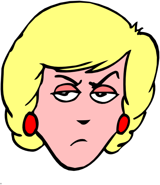 The image shows a cartoon of an animated female character with blonde hair wearing red earrings, looking to her right side while making a face that appears surprised or shocked.