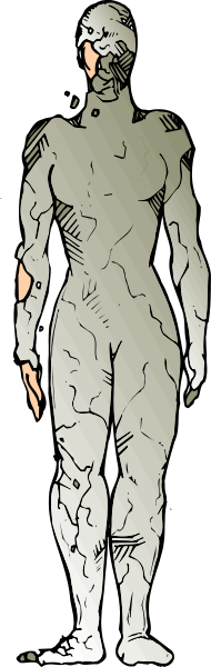 The image shows a black and white illustration of an astronaut standing upright with its back to us against a dark background.