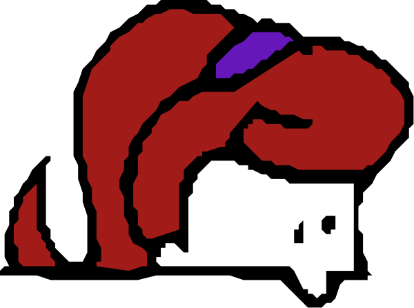 The image shows a cartoon of two red fish with purple fins swimming next to each other underwater.