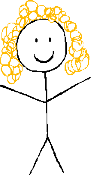 The image shows a black and white photo of an animated character with blonde hair that resembles corn on top of its head, smiling at something off-camera.