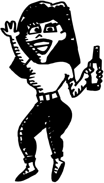 The black and white photo shows a cartoon character with exaggerated features standing on what appears to be an iceberg-like structure in front of a dark background.