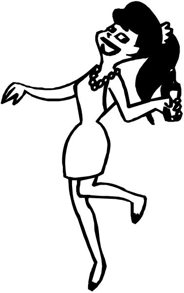 The black and white silhouette of a person dancing with their arms outstretched against an abstract background.