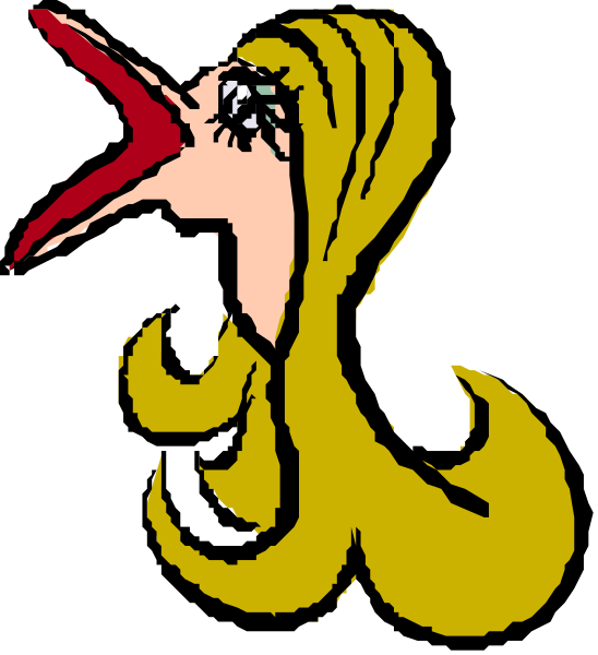 The cartoon shows a woman with blonde hair styled into curls; she has her mouth open as if shouting or singing, revealing teeth in an exaggerated manner typical of animated characters for emphasis. Her eyes appear to be closed and there is no visible background detailing setting or context beyond the character herself.