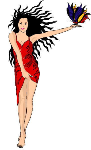 The image shows a woman with red hair dressed as Marilyn Monroe holding an orange flower; she is standing against a black background that has been split into two halves by a vertical line in shades of gray and white, creating a contrasting effect between her figure on one side and the empty space on the other.