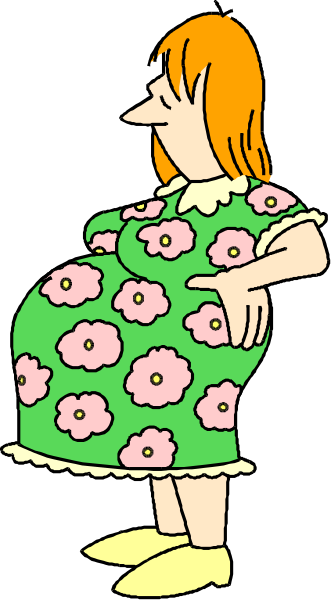 The illustration shows a cartoon woman with red hair wearing an oversized floral dress standing next to what appears to be a wall in front of which she is leaning on her hands; behind them there's another figure, possibly male due to his attire and hairstyle, who seems unaware or indifferent.