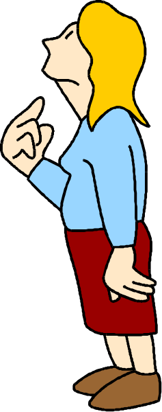 The image shows a cartoon of an animated character who appears to be pointing at something with their right hand while standing against a dark background; there is no text present in this clip-art illustration.