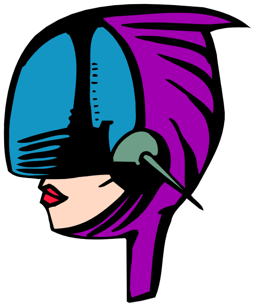 The image shows a stylized illustration of an individual wearing headphones with purple hair and a black mask covering their face; there is no text present in this clip-art image.