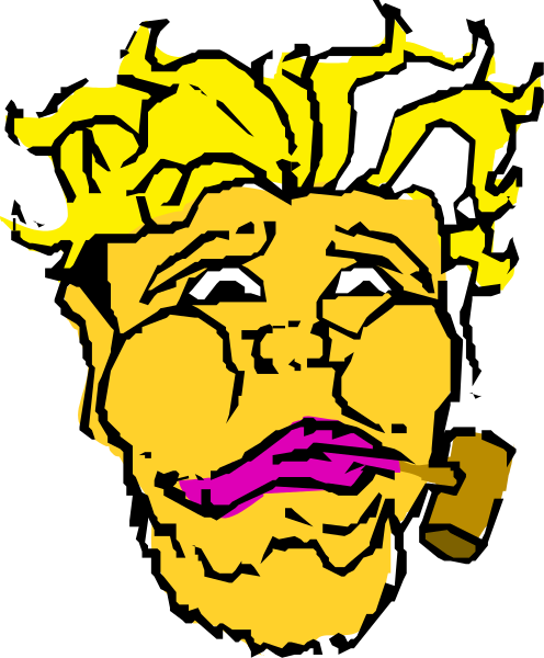 The image shows a cartoon of an animated character with exaggerated facial features such as large eyes and lips, holding what appears to be a pipe in its mouth while looking directly at the viewer.