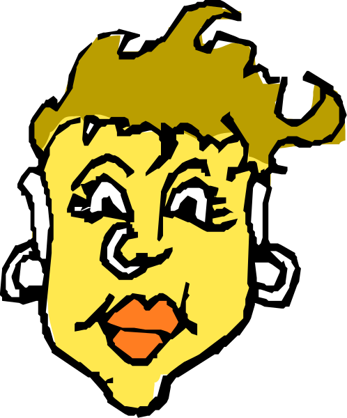 The image shows a cartoon of an elderly woman with exaggerated facial features such as large eyes and lips, wearing earrings and sunglasses on her headband.
