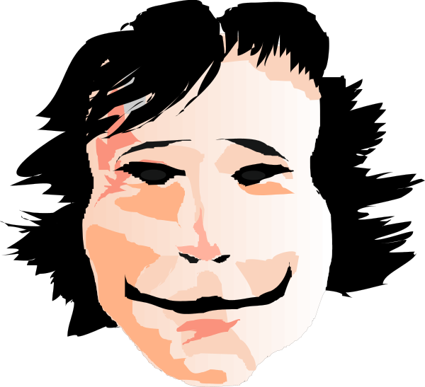 The image shows a black and white illustration of an animated character with exaggerated facial features resembling Guy Fawkes' mask from V for Vendetta superimposed on another face that appears to be crying, set against a dark background.