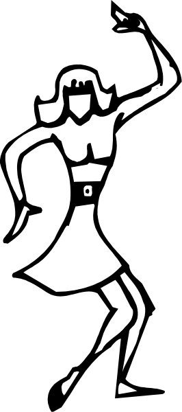The image shows a black and white silhouette of an animated character dancing with its arms outstretched against a dark background.