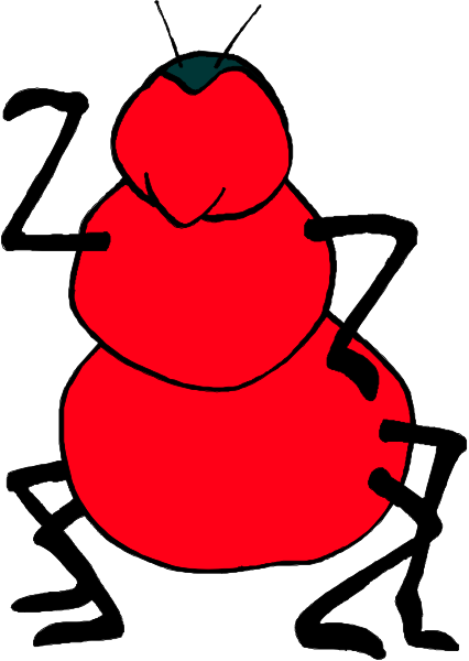 The image shows a cartoon of an anthropomorphic red ladybug standing upright on two legs with her hands resting atop hips in front of what appears to be lined paper.