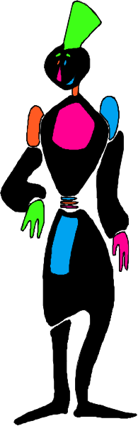The image shows a black and white silhouette of an animated character with multiple arms standing against a plain background.