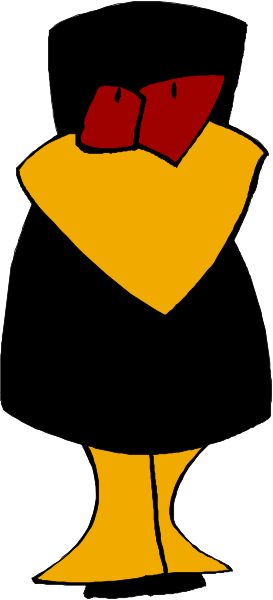 The image shows a cartoon of an anthropomorphic bird with red feathers on its head standing next to what appears to be a black flagpole in front of it.