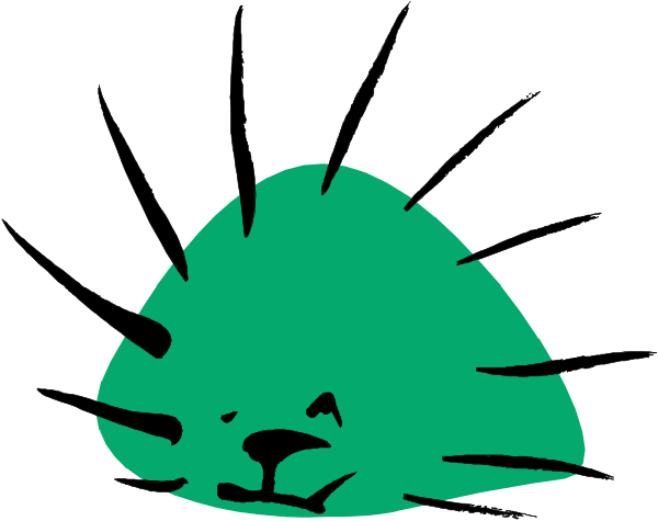 The image shows a green blob with spikes on top of it resembling an animal's head against a white background.