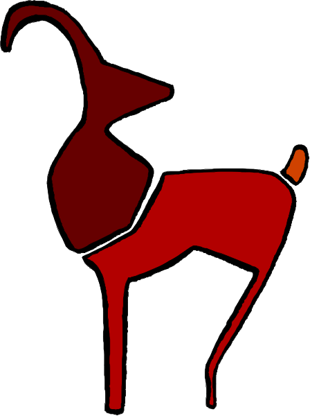 The image shows a red deer with antlers standing on two legs against a white background.