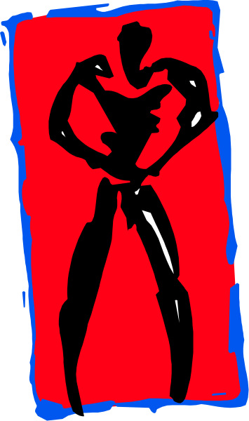 The image shows a red silhouette of an athlete on top against a blue background with white lines forming what appears to be muscles around it.