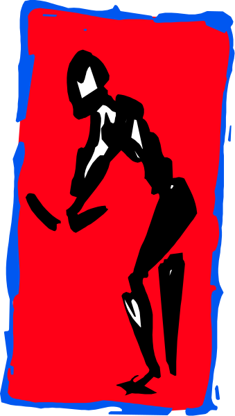 The image shows a red sign with an outline of a person on it against a gray background.