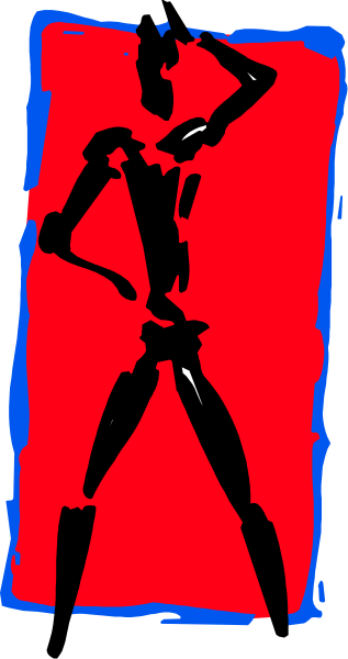 The image shows a red silhouette of an athlete on a blue background within a gray border frame.
