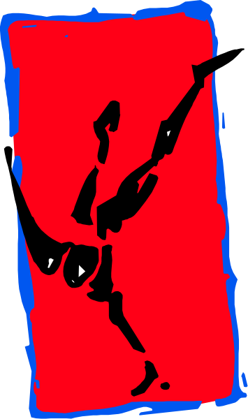 The image shows a red flag with an illustration of a person on it; however, due to its small size and low resolution in this clip-art format, specific details about objects, people, animals, actions, and setting cannot be confidently determined from this description alone.