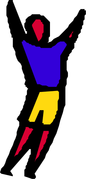 The image shows a person standing on their toes with arms outstretched against a dark background; there is no text present in this small clip-art image.