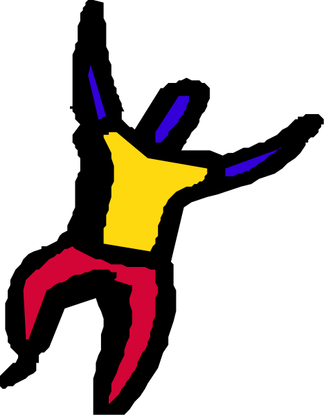 The image shows a stylized graphic of an animated character with red hair that appears to be dancing or performing some action in front of what looks like a dark background.