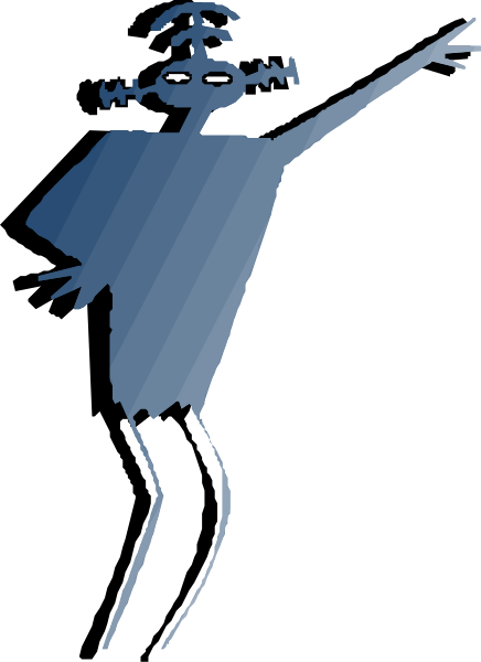 The image shows a cartoon of an alien character with antennae on its head pointing upwards while standing against a dark background that transitions to light at the bottom edge where it appears as if there is water, and no other objects or people can be seen in this small clip-art illustration.