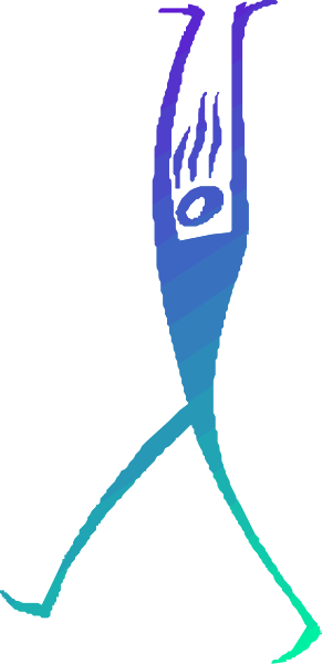 The image shows a stick figure walking on an unseen surface with no visible background details.