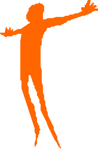 The image shows a pixelated figure of an orange person with outstretched arms against a dark background on what appears to be a computer screen displaying this clip-art graphic.