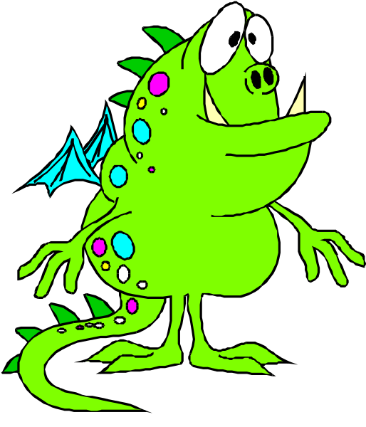 The image shows a cartoon of an alien creature with green skin standing upright on two legs against a black background.