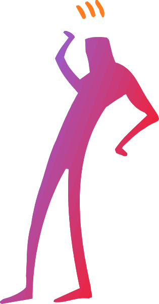 The image shows a stylized silhouette of an animated figure with its arms outstretched against a dark background; it appears to be dancing in front of what looks like a purple wall on one side, and there is no text present within this small clip-art image.