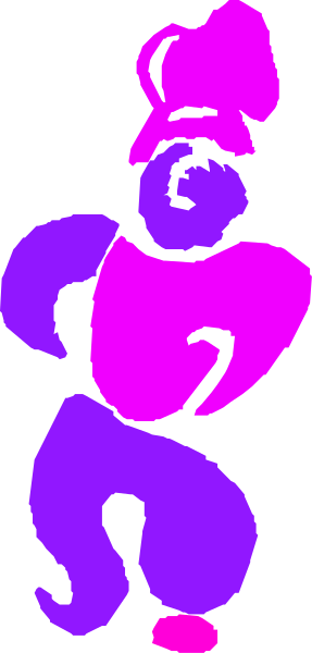 The image shows a purple cartoon of an elephant standing next to two pink flowers with green leaves on them against a gray background.