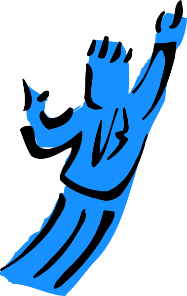The image shows a blue logo with an illustration of a person's hand holding up what appears to be a trophy in front of them against a white background.