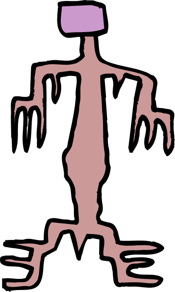 The image shows a black silhouette of an abstract figure with multiple limbs against a dark background on what appears to be a computer screen displaying various windows open simultaneously in different sizes and positions.