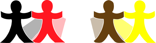The image shows a group of four stylized figures that appear to be humanoid with no facial features; each figure has one arm raised in front of them as if waving or greeting someone else. They seem to represent different skin tones, and there is an abstract background behind the characters which does not provide any additional context about their location or setting.