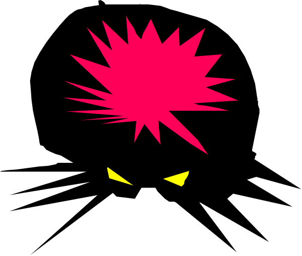 The image shows a black background with two pink blobs at the bottom resembling eyes on either side of what appears to be an orange blob in between them that could represent a nose or mouth area.