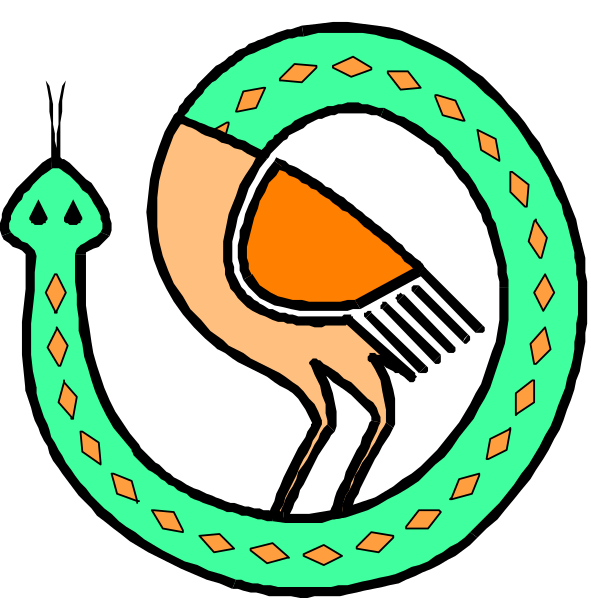 The images show a logo with two different designs of an emblem featuring what appears to be stylized wings on either side of a central figure that resembles a bird in flight; above each wing is a small, circular design containing geometric patterns and possibly symbols or text within them.