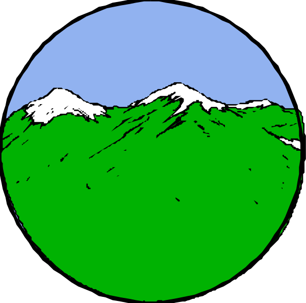 The image shows a stylized representation of two binoculars with views through them depicting mountainous landscapes; one view is from above looking down on mountains under blue sky while another looks out over green hills and valleys to distant snow-capped peaks, suggesting the use or display of these images for comparison.
