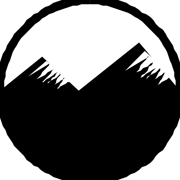 The image shows a black background with two white mountain peaks on either side of it.