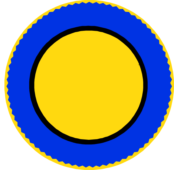 The image shows a blue circle with an orange ring inside it on top of what appears to be a black background.