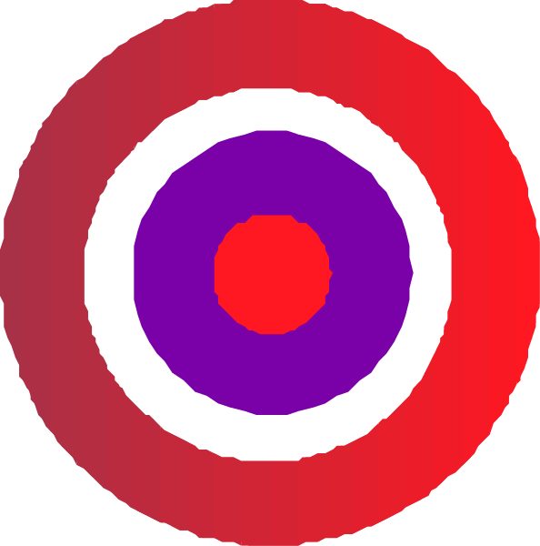 The image shows two circular shapes with concentric rings of different shades; on the left is a red circle with purple at its center, while on the right it's an inverted color scheme—purple inside and pink outside.