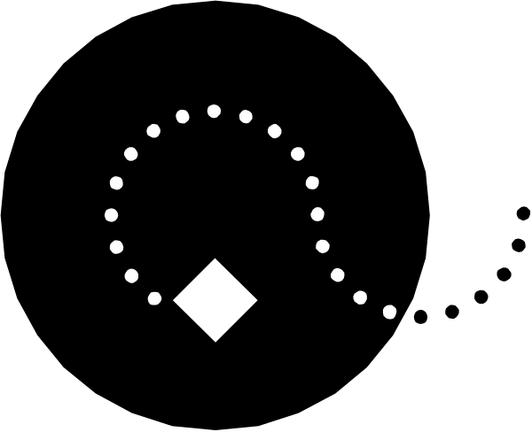 The image shows a black background with white dots arranged to form an abstract pattern that resembles a tree-like structure on top of what appears to be a square base at bottom right corner.
