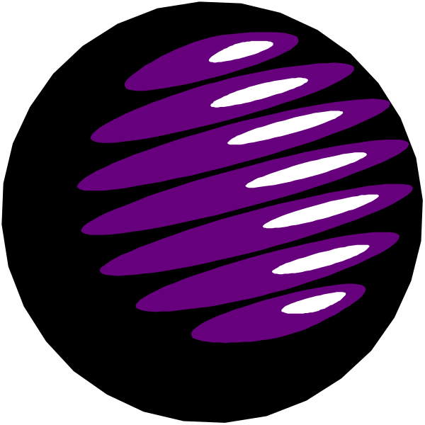 The image shows a purple abstract design with white lines forming an irregular shape against a black background.
