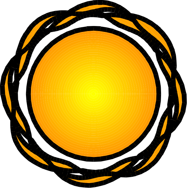 The image shows a sun with rays emanating from it against an orange background.