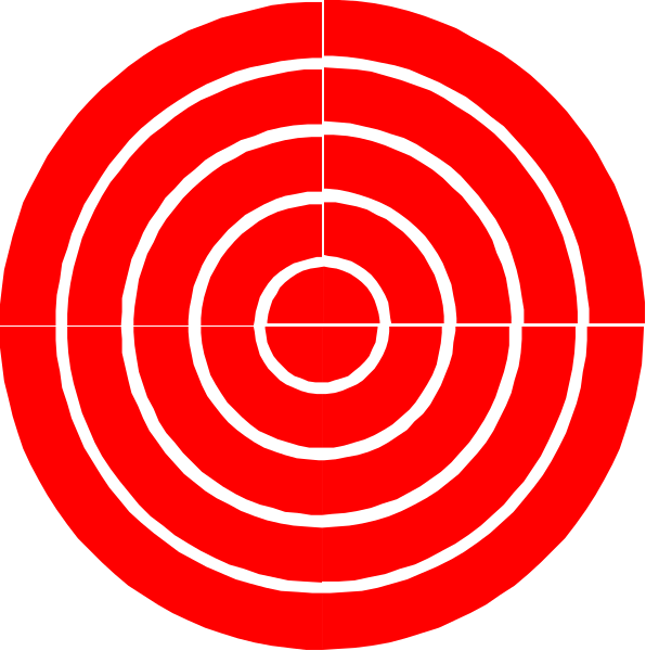 The image shows a red bullseye target with concentric circles against a black background on top of another similar but smaller circle that is also in focus within it.