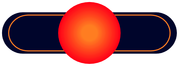 The image shows a red circle with two smaller circles inside it on either side of an orange line that appears to be emanating from one end towards another in what looks like space.