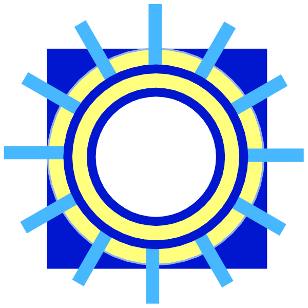 The image shows a blue square with an illustration of a sun inside it against a black background.