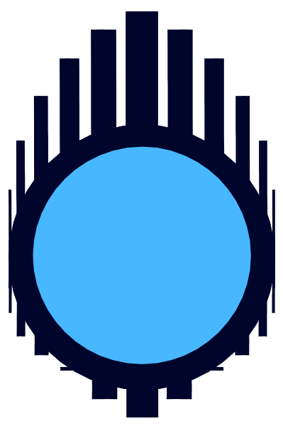 The image shows a blue circle on a dark background with some white lines around it that resemble an abstract representation of space or sky.