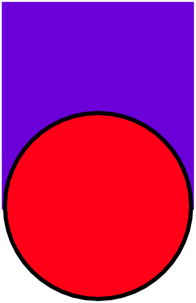 The image shows a red circle with an inner purple ring on top of it against a gray background.