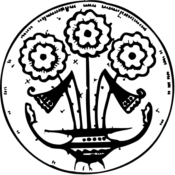 The images show a black and white illustration of two circular designs with floral patterns at their centers; each design is encircled by an intricate border featuring additional decorative elements such as flowers and possibly other motifs, but it's not clear due to resolution.